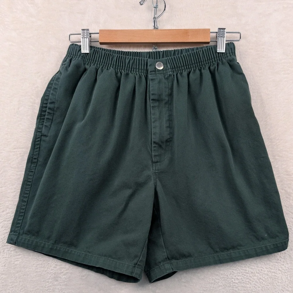 VTG Nautica Shorts Men's M Green Relaxed Fit Elastic Snap Zip Utility Hiking 90s